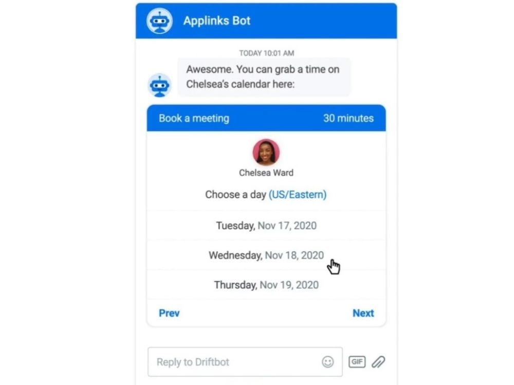 Drift chatbot for scheduling meetings